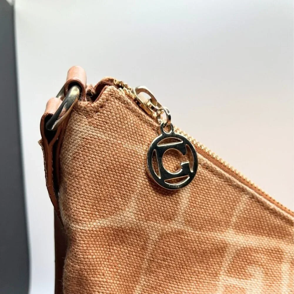 GHERARDINI TAN BEIGE GIRAFFE ANIMAL PRINT CANVAS LEATHER COMBO SHOULDER BAG - OS - Picture 7 of 10